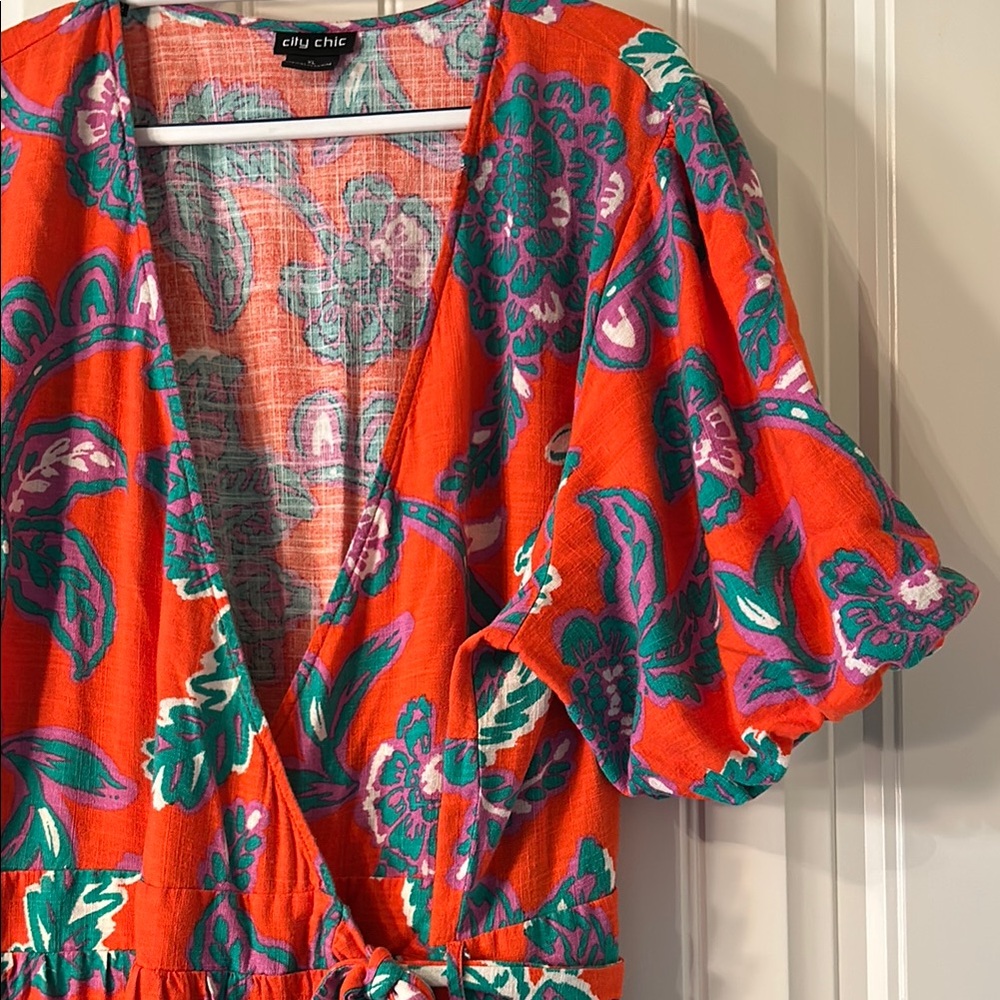 City Chic Floral maxi Dress in Orange and Green! XL - Picture 3 of 8